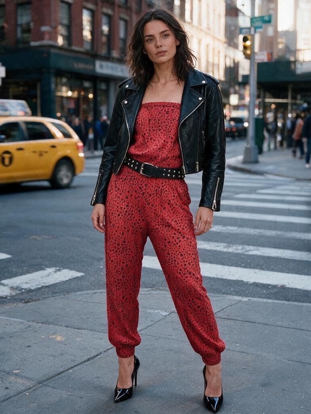 Aritzia Red Printed Leopard Strapless Jumpsuit with Tapered Cuffs